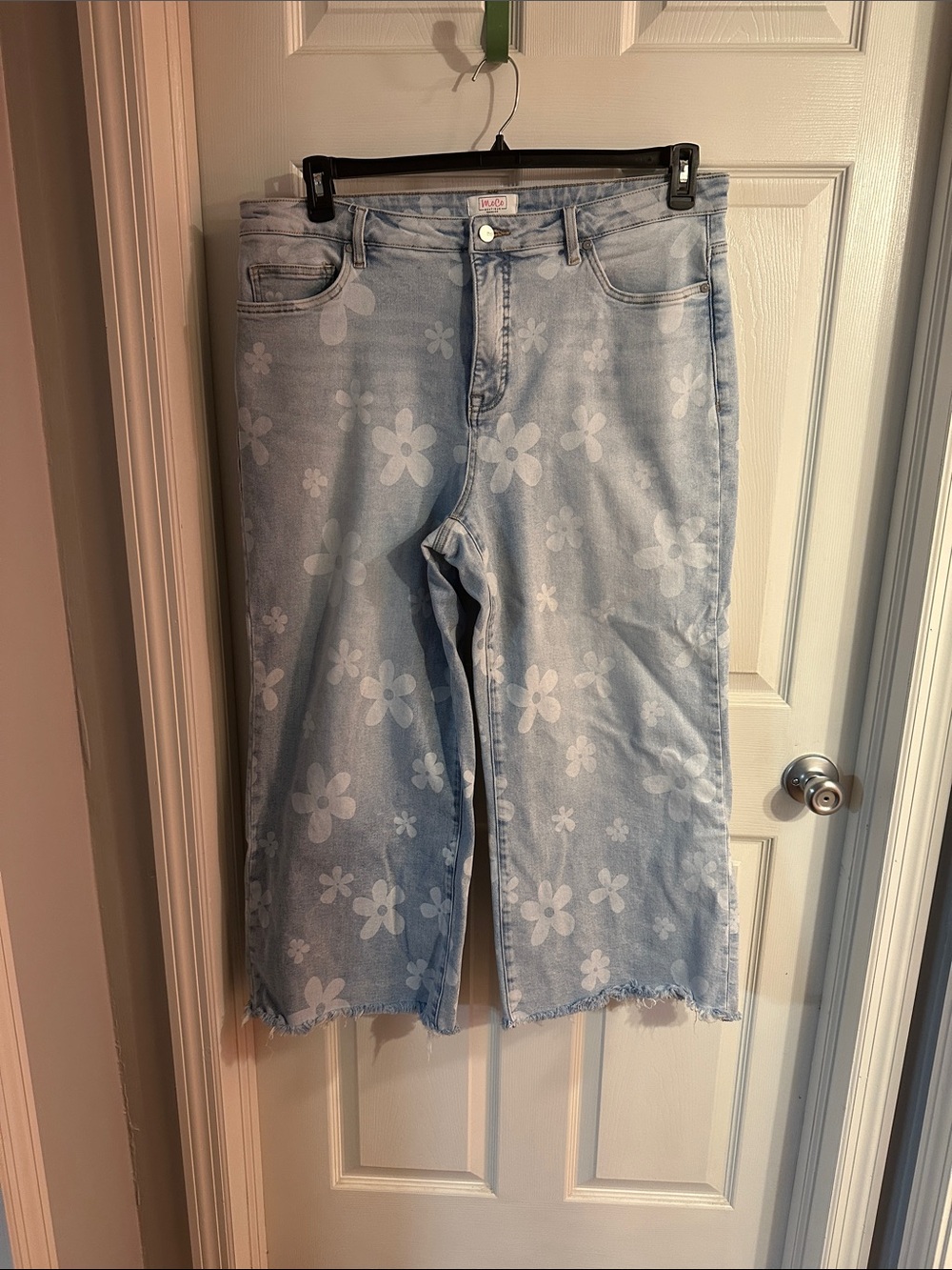 Light Blue Floral Wide-Leg Jeans